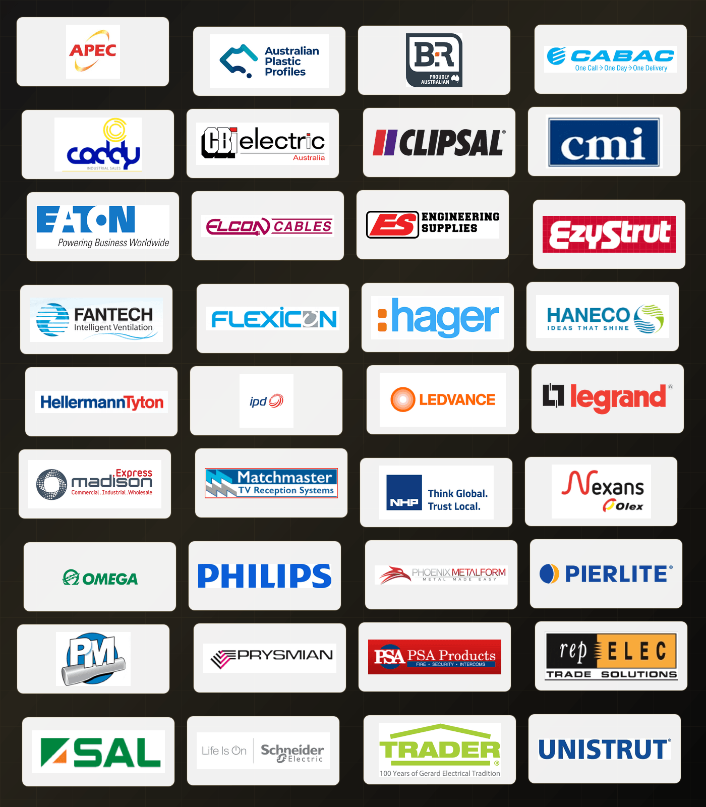 Collage of MIW electrical supplier logos