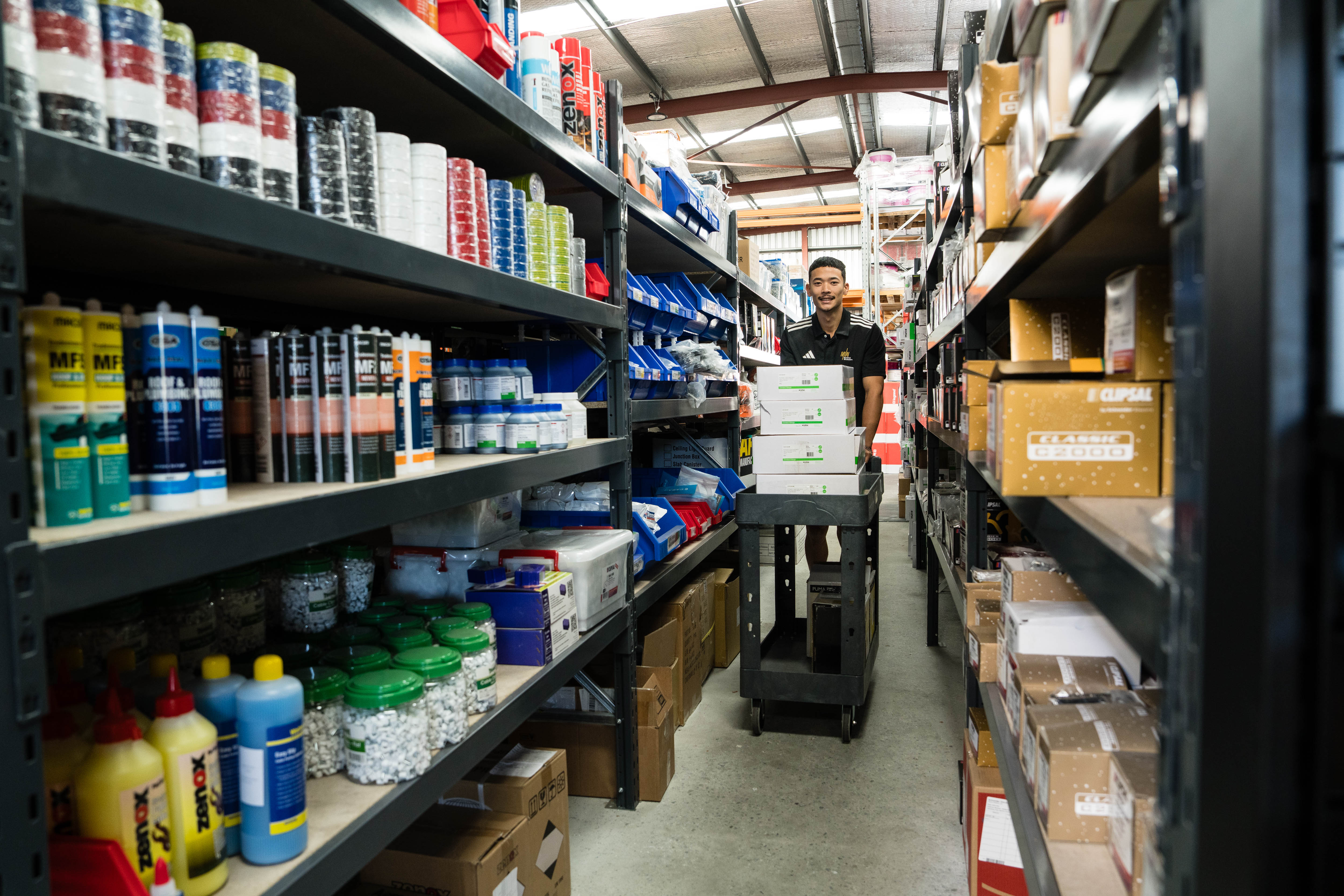 Wholesale warehouse team collaborating on site